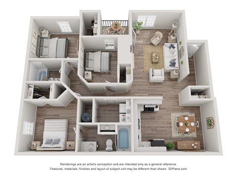 Floor plan for 3 beds, 2 baths, 1400 sqft